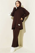 Emblem Detailed Casual Loysha 2 Piece Set in Coffee