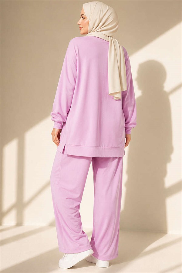 Emblem Detailed Casual Loisha 2 Piece Set Pink