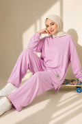 Emblem Detailed Casual Loisha 2 Piece Set Pink