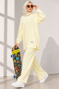 Emblem Detailed Casual Loisha 2 Piece Set Yellow