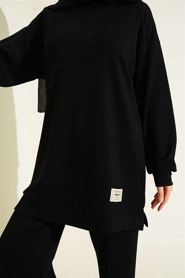 Emblem Detailed Casual Loysha 2 Piece Set, Black