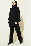 Emblem Detailed Casual Loysha 2 Piece Set, Black