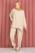 Crest Detail Casual Summer Set Camel
