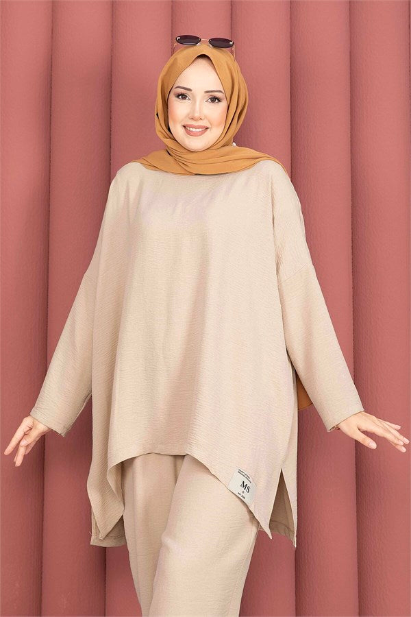 Crest Detail Casual Summer Set Camel