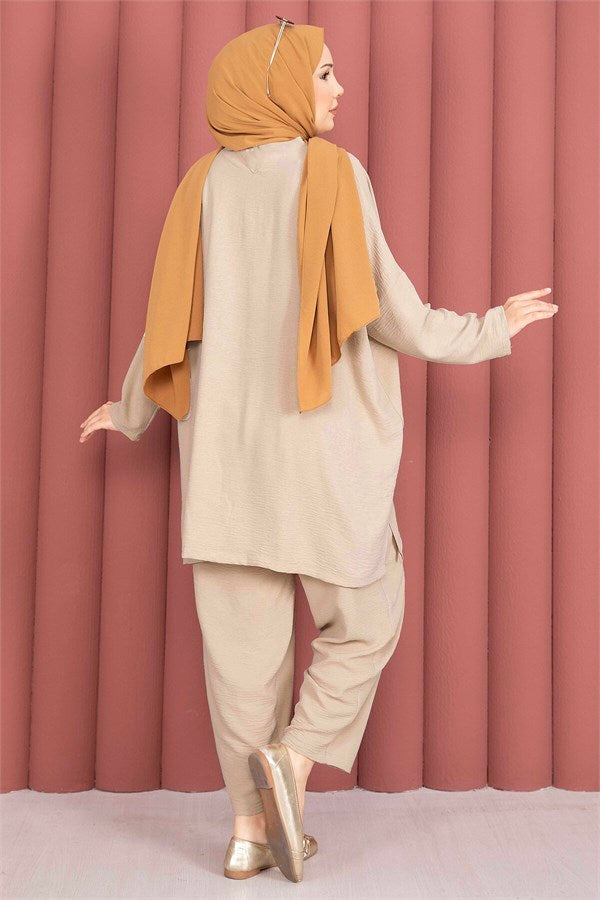 Crest Detail Casual Summer Set Camel