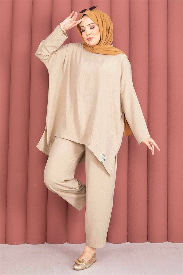Crest Detail Casual Summer Set Camel