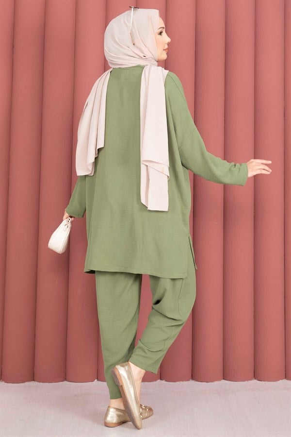 Emblem Detailed Casual Summer 2 Piece Set Khaki