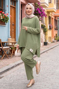 Emblem Detailed Casual Summer 2 Piece Set Khaki