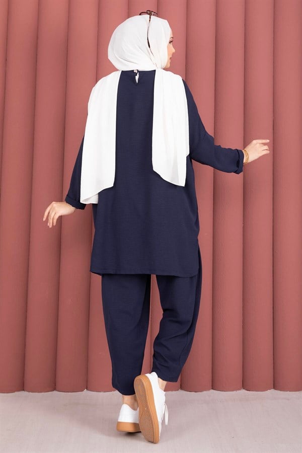 Navy Blue Casual Summer 2 Piece Set with Emblem Detail