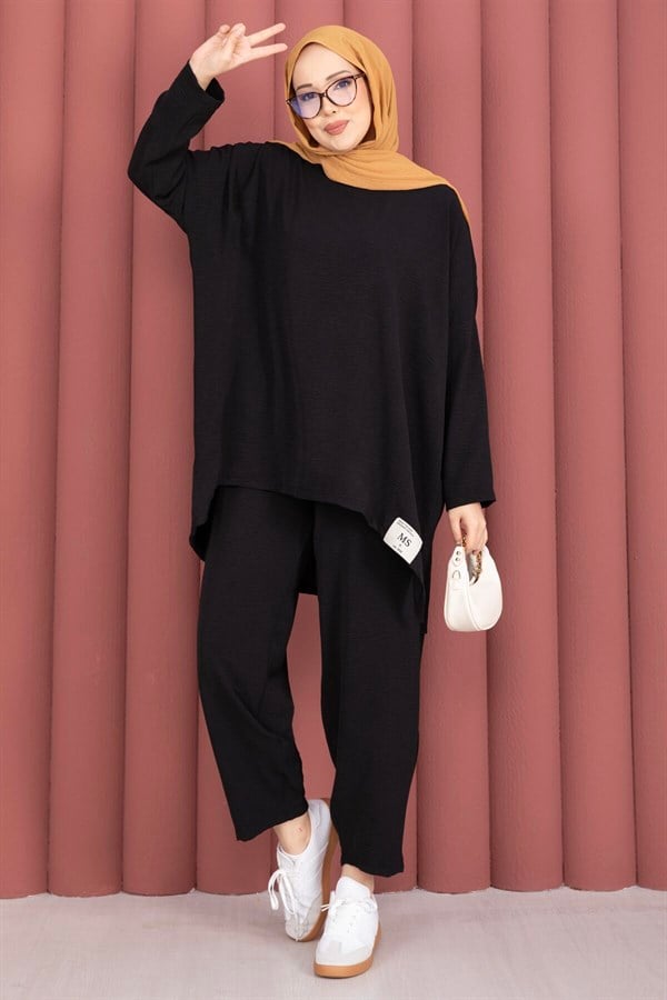 Emblem Detailed Casual Summer 2 Piece Set Black