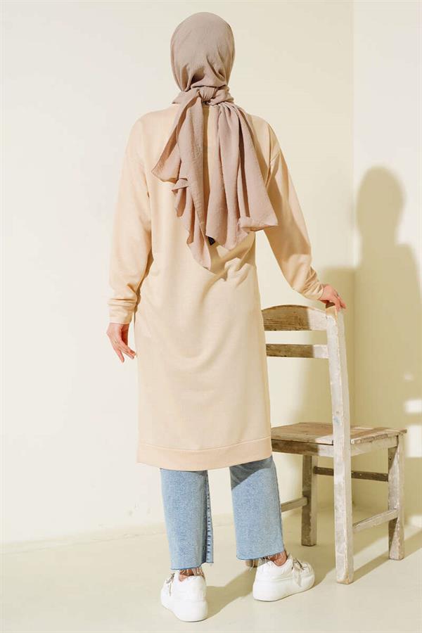 Long Tunic with Emblem Detail, Beige