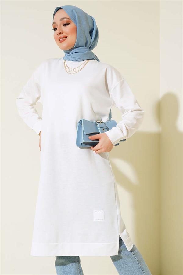 White Long Tunic with Emblem Detail
