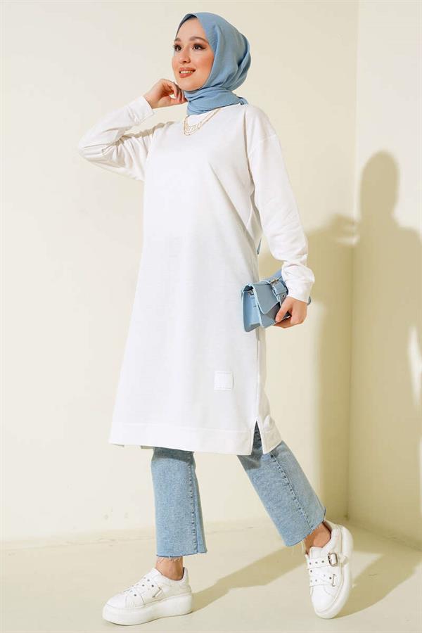 White Long Tunic with Emblem Detail