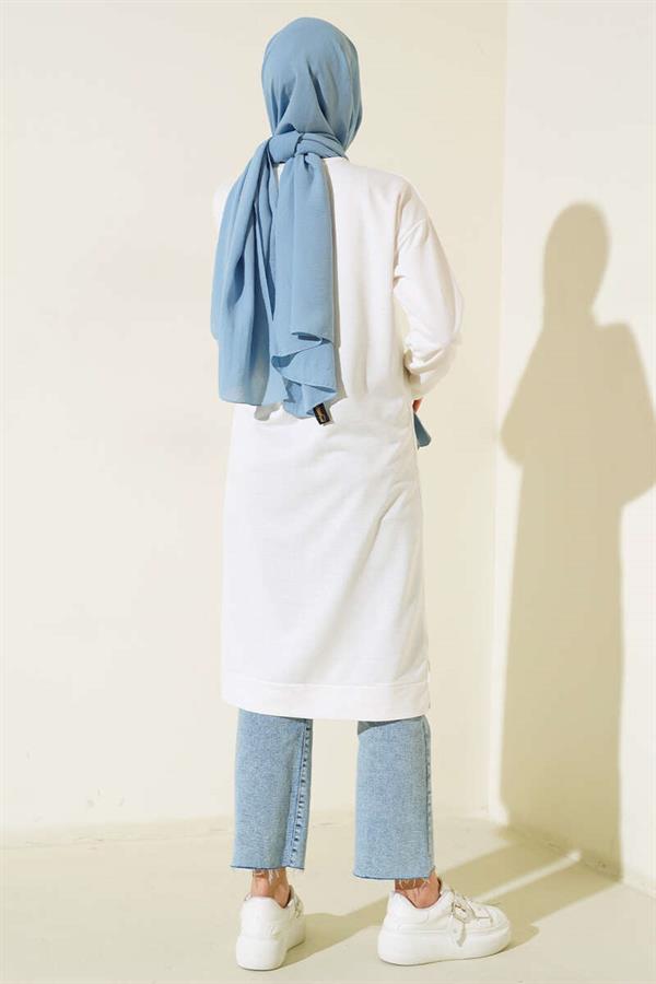 White Long Tunic with Emblem Detail