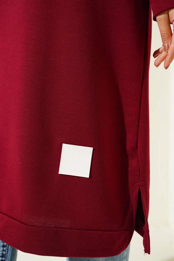 Emblem Detailed Long Tunic Claret Red