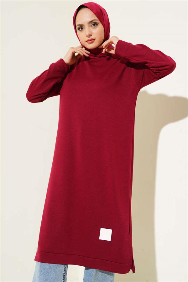 Emblem Detailed Long Tunic Claret Red