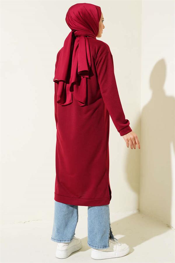 Emblem Detailed Long Tunic Claret Red