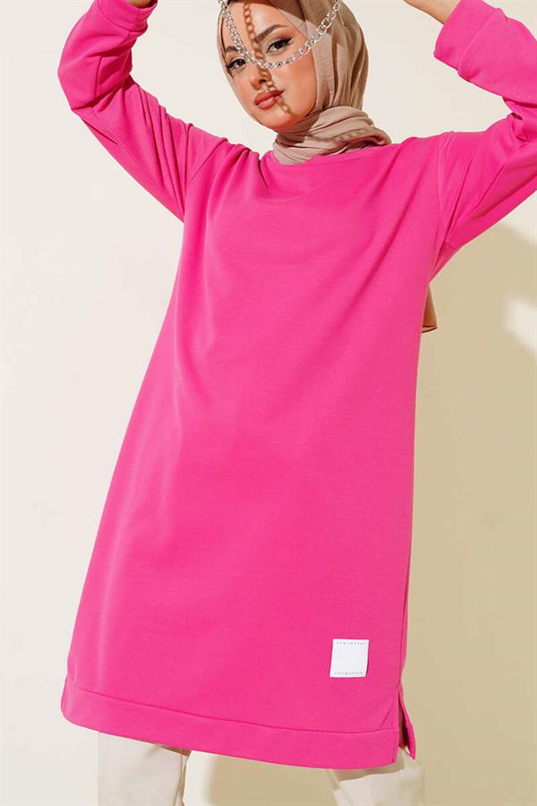 Emblem Detailed Long Tunic Fuchsia
