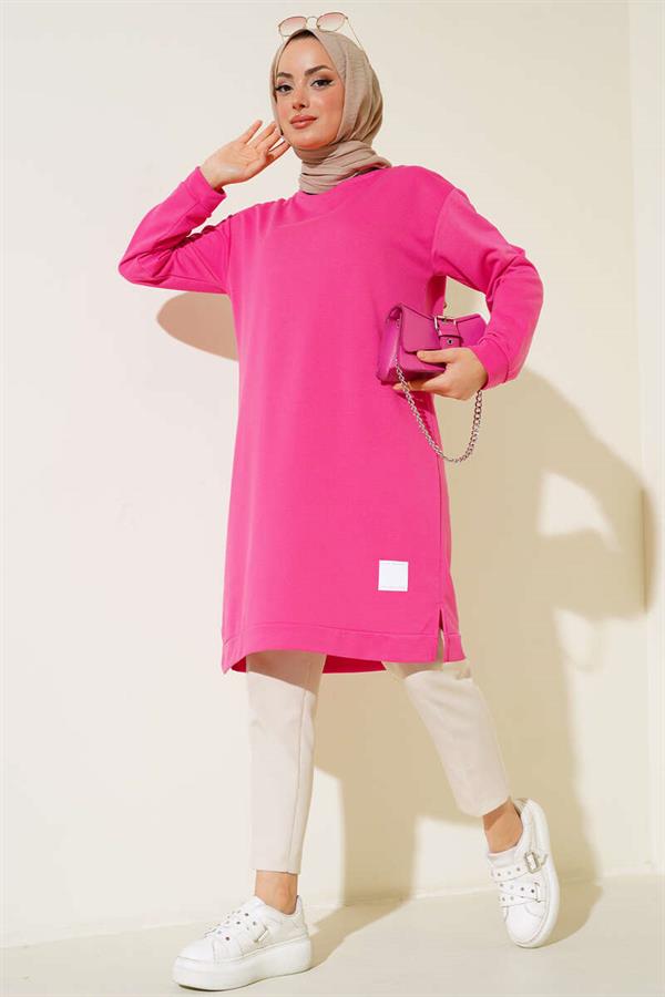 Emblem Detailed Long Tunic Fuchsia