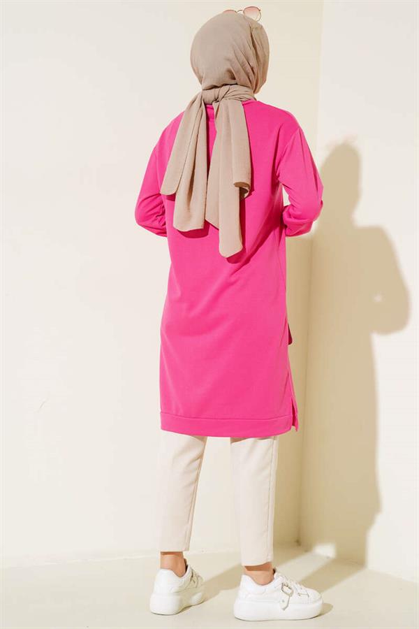 Emblem Detailed Long Tunic Fuchsia