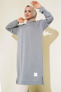Long Tunic with Emblem Detail Gray