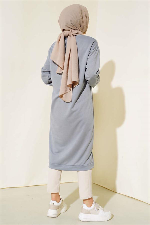 Long Tunic with Emblem Detail Gray