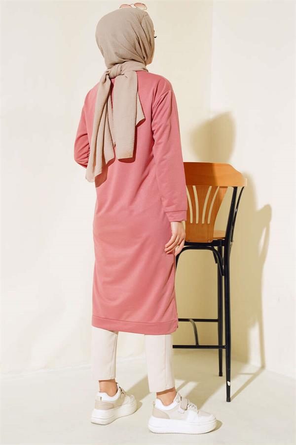 Long Tunic with Emblem Detail, Dusty Rose