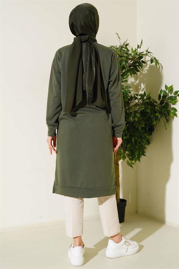 Long Tunic with Emblem Detail, Khaki