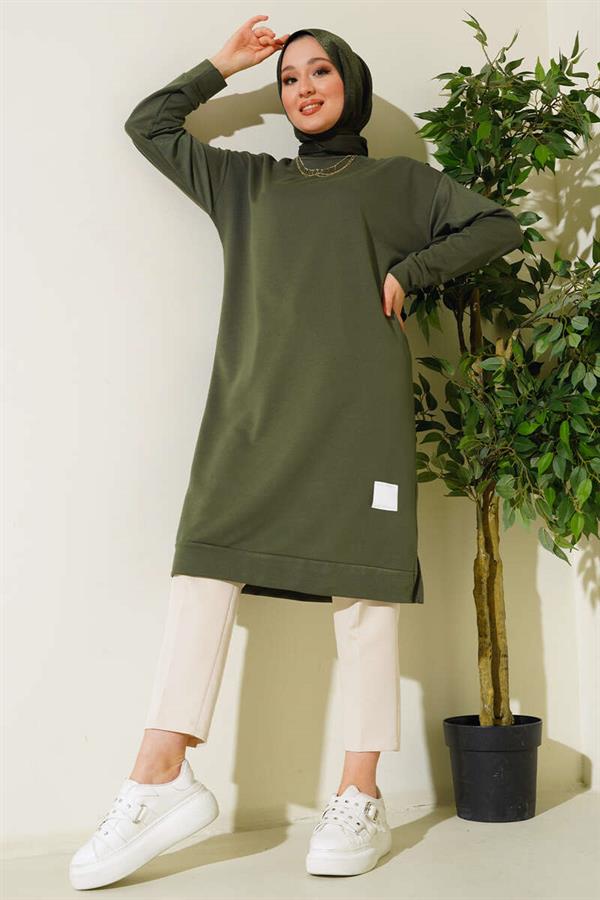 Long Tunic with Emblem Detail, Khaki