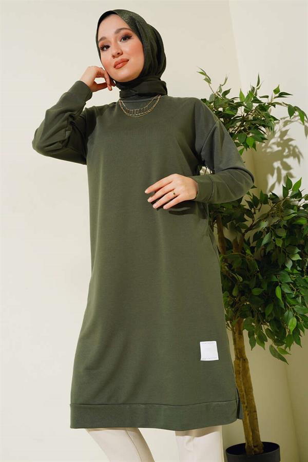 Long Tunic with Emblem Detail, Khaki