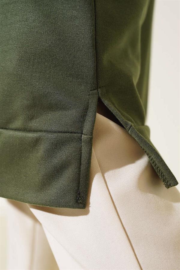 Long Tunic with Emblem Detail, Khaki