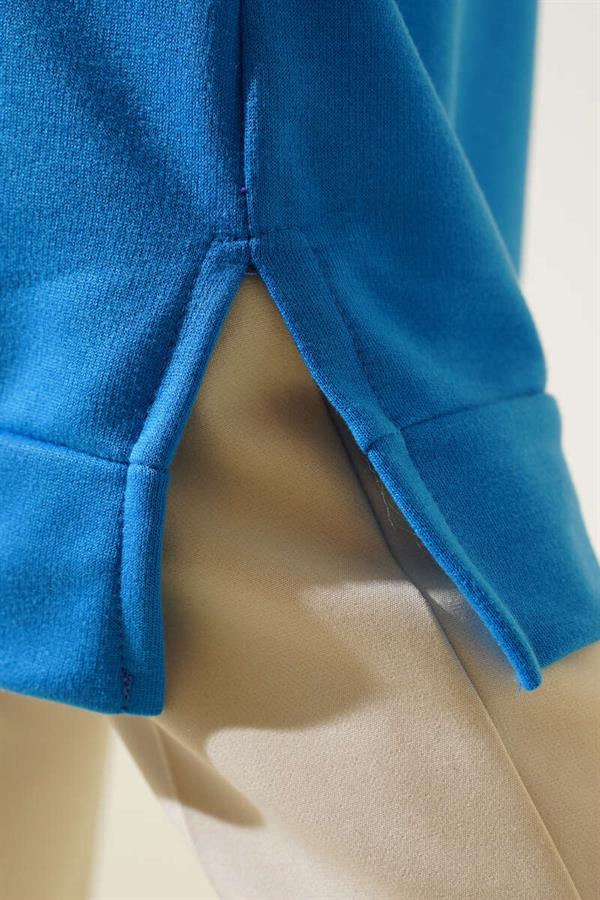 Long Tunic with Emblem Detail, Indigo