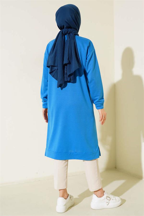 Long Tunic with Emblem Detail, Indigo