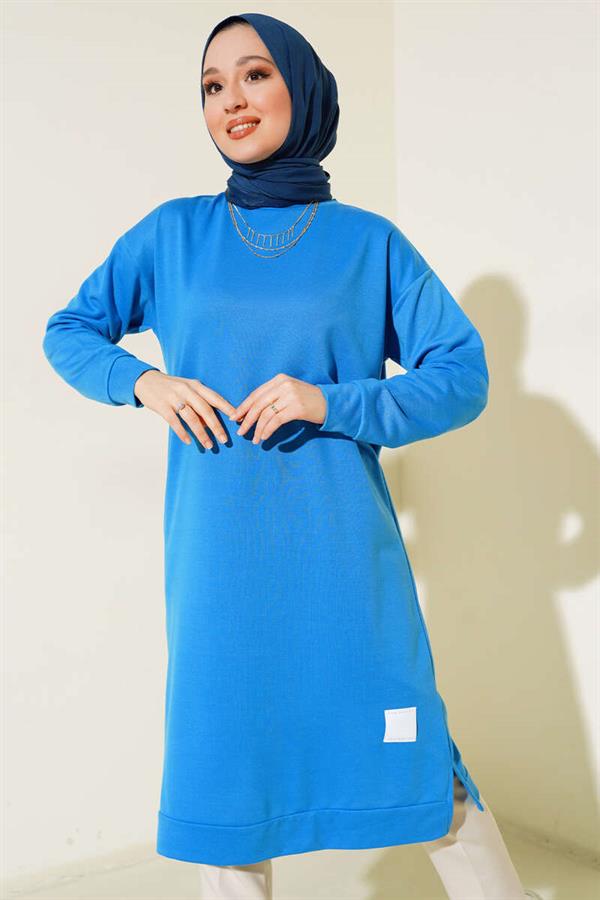 Long Tunic with Emblem Detail, Indigo