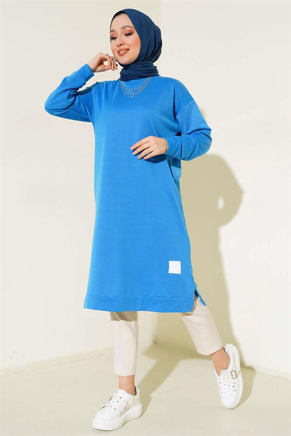 Long Tunic with Emblem Detail, Indigo