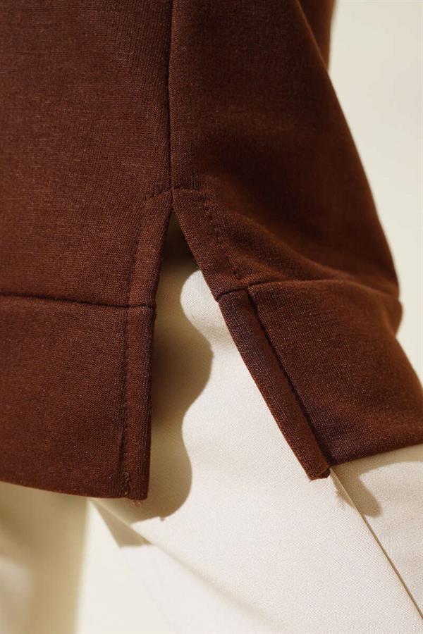 Long Tunic with Emblem Detail, Brown