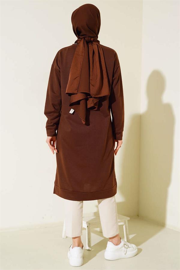 Long Tunic with Emblem Detail, Brown