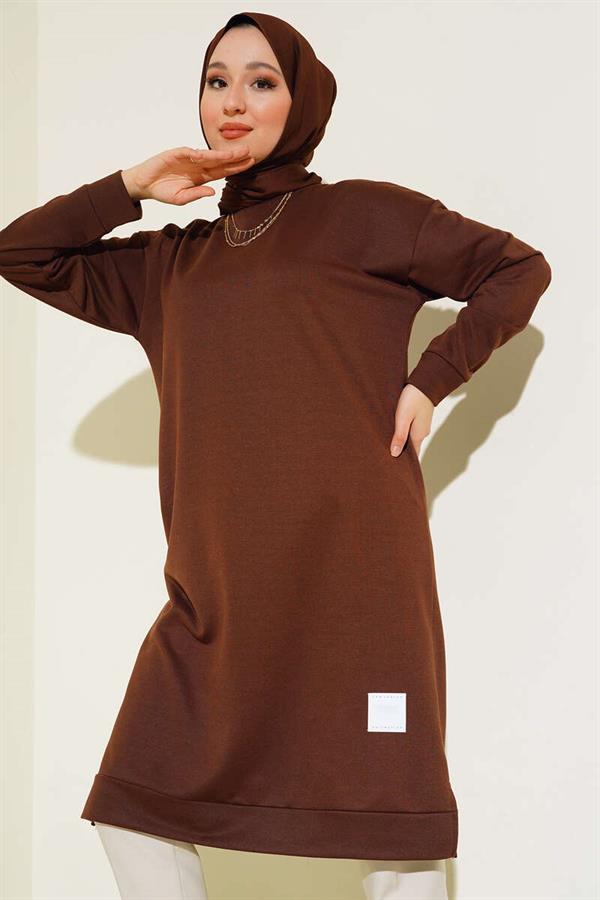 Long Tunic with Emblem Detail, Brown