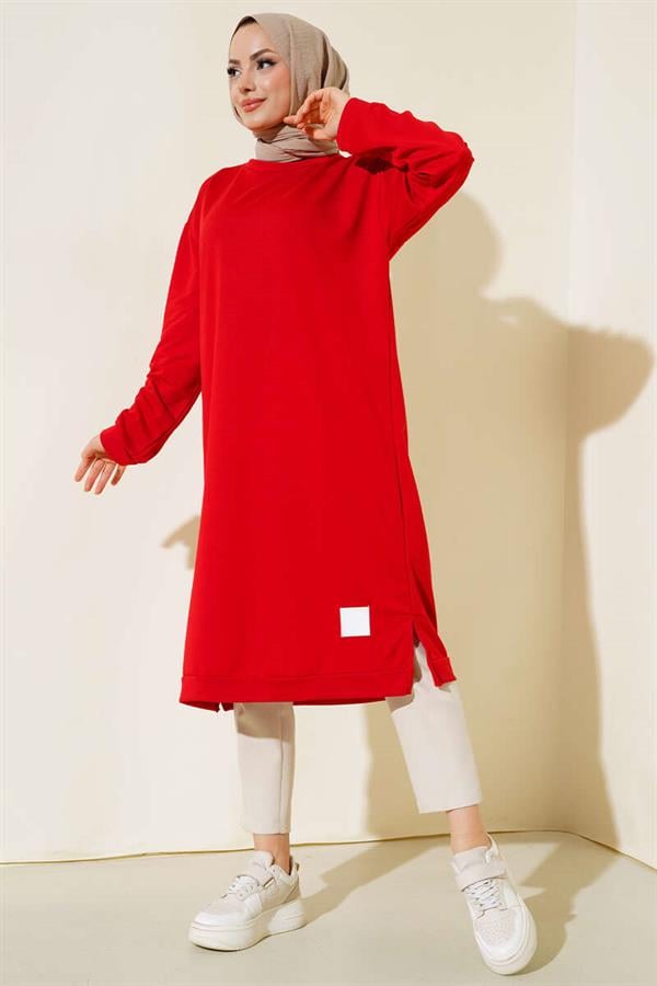 Long Tunic with Emblem Detail Red