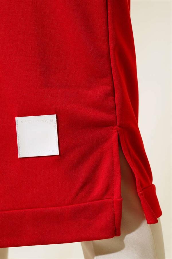 Long Tunic with Emblem Detail Red