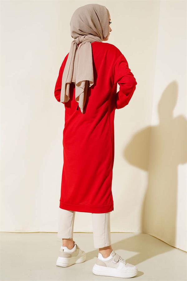 Long Tunic with Emblem Detail Red