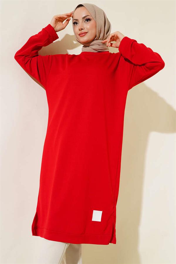 Long Tunic with Emblem Detail Red