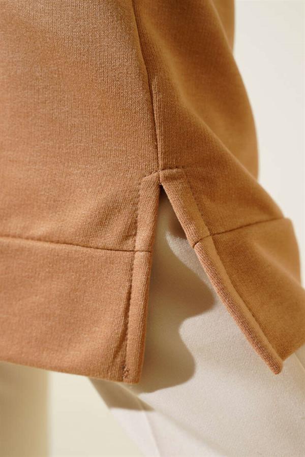 Long Tunic Latte with Emblem Detail