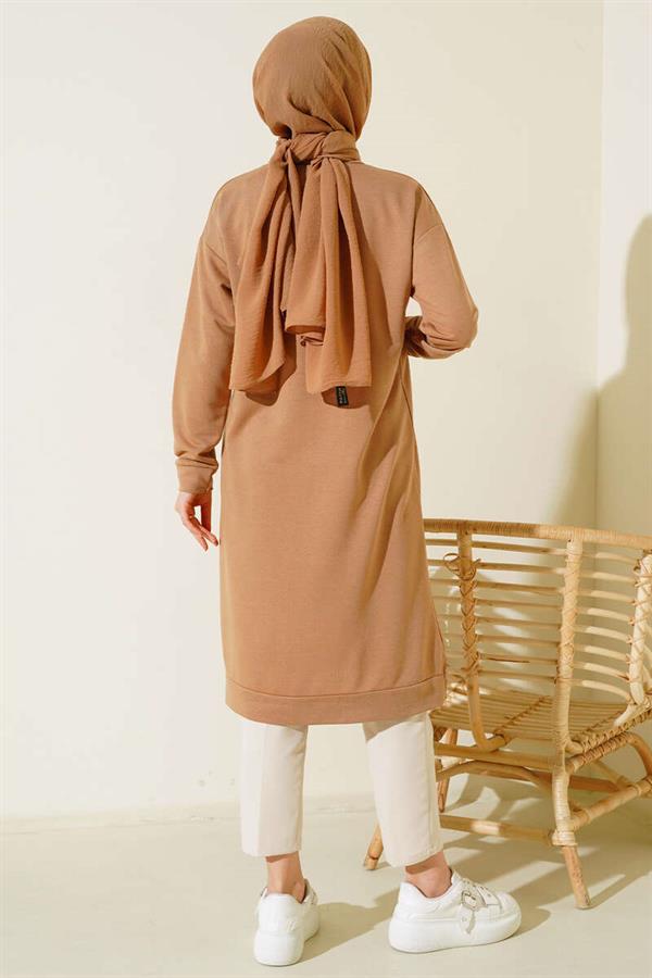 Long Tunic Latte with Emblem Detail