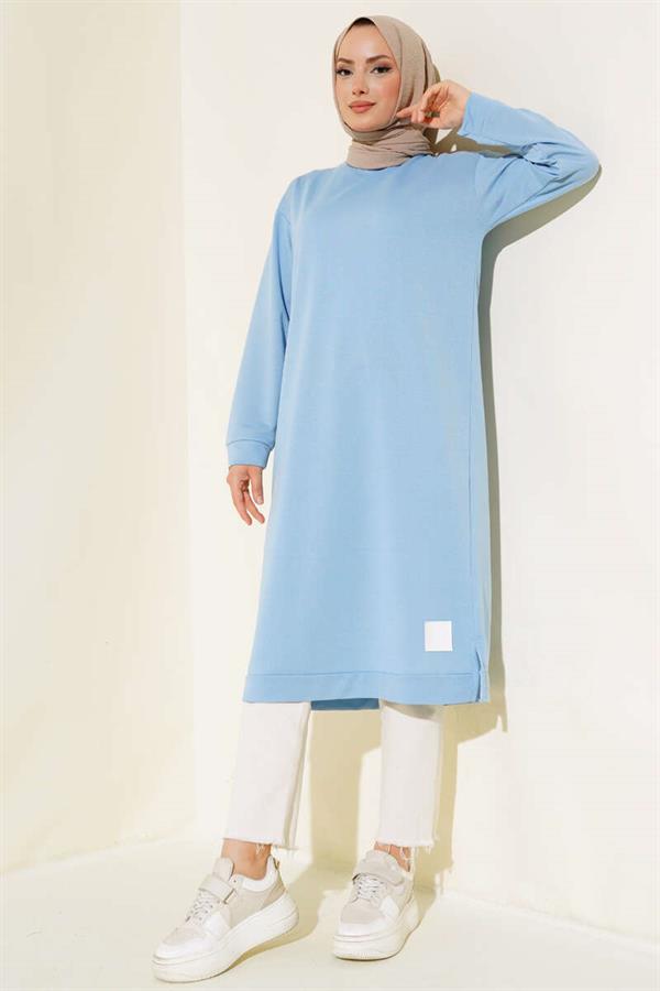 Long Tunic with Emblem Detail Blue