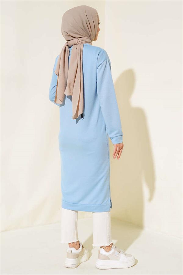Long Tunic with Emblem Detail Blue