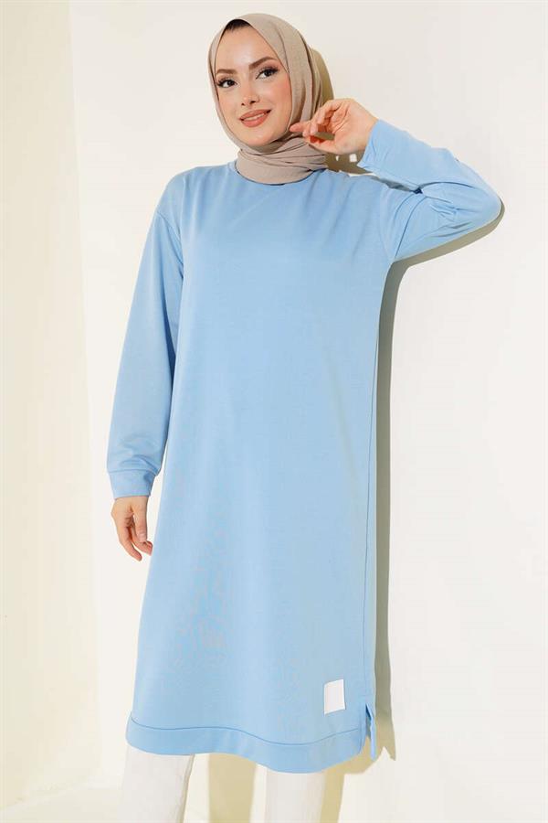 Long Tunic with Emblem Detail Blue