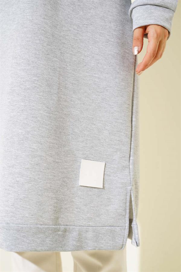 Long Tunic with Emblem Detail Melange Gray