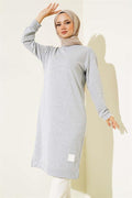 Long Tunic with Emblem Detail Melange Gray