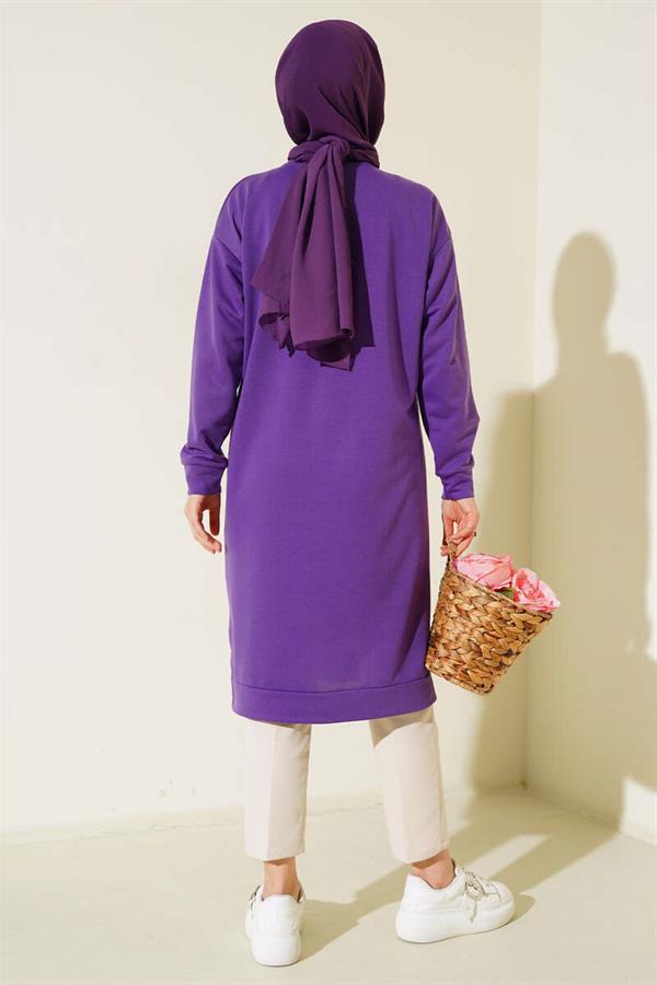 Long Tunic with Emblem Detail, Purple